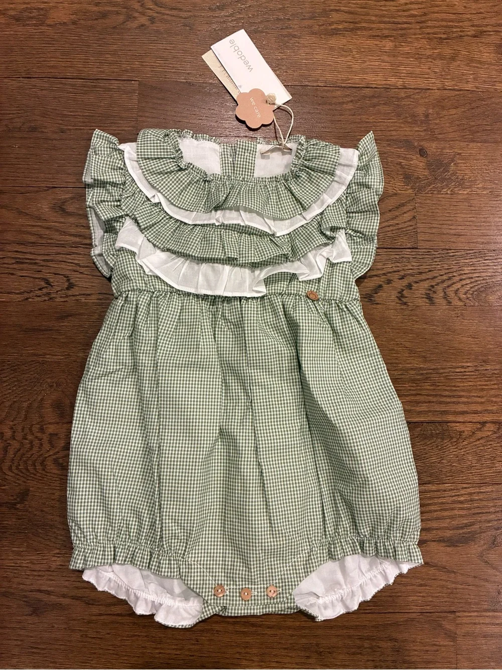 Mayoral Green Gingham Ruffle Baby One-Piece Bodysuit
